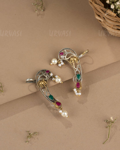 Oxidised Silver Elephant  Motif Earcuff Earrings 1264