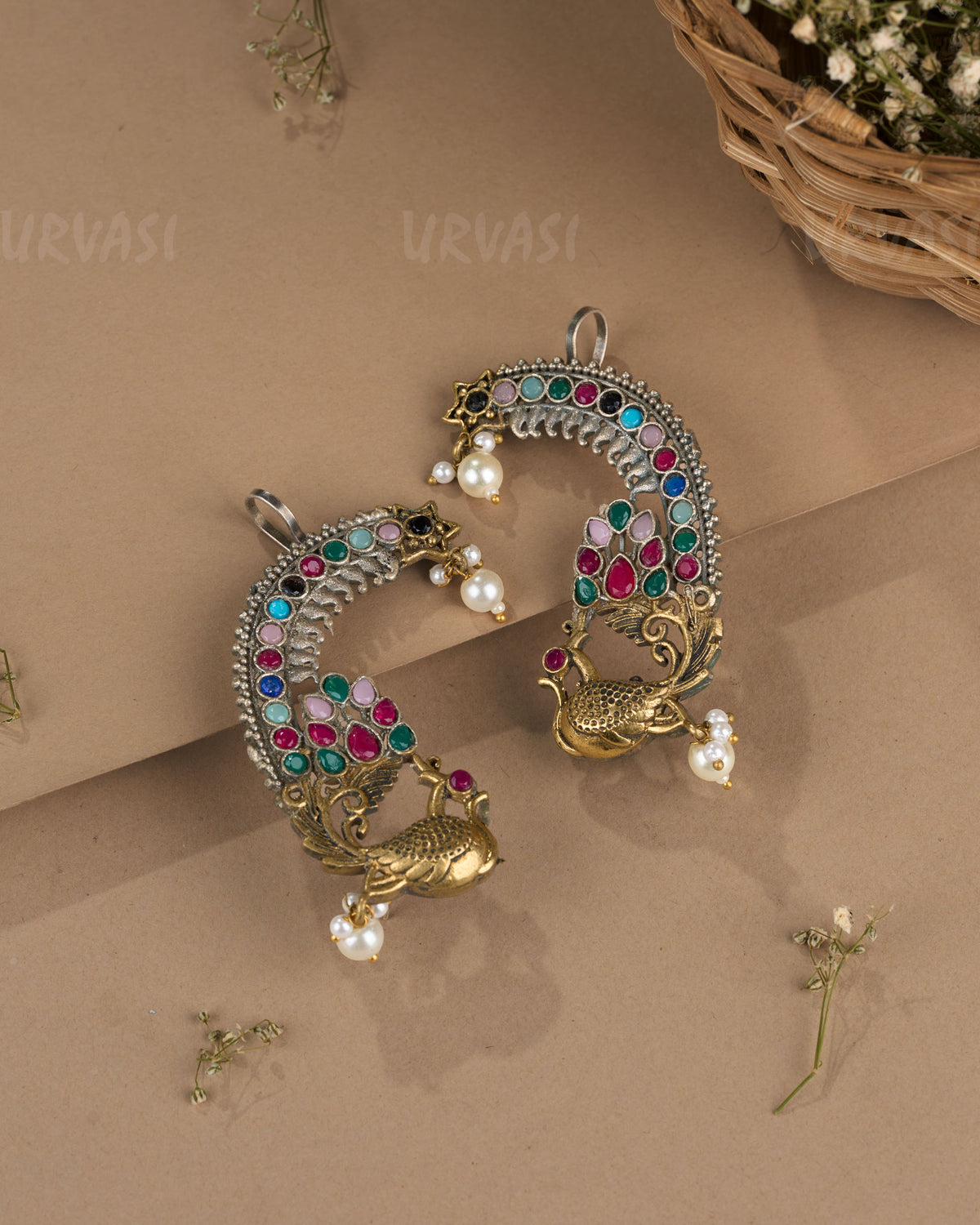 Oxidised Silver Peacock Motif Earcuff Earrings ER 1266