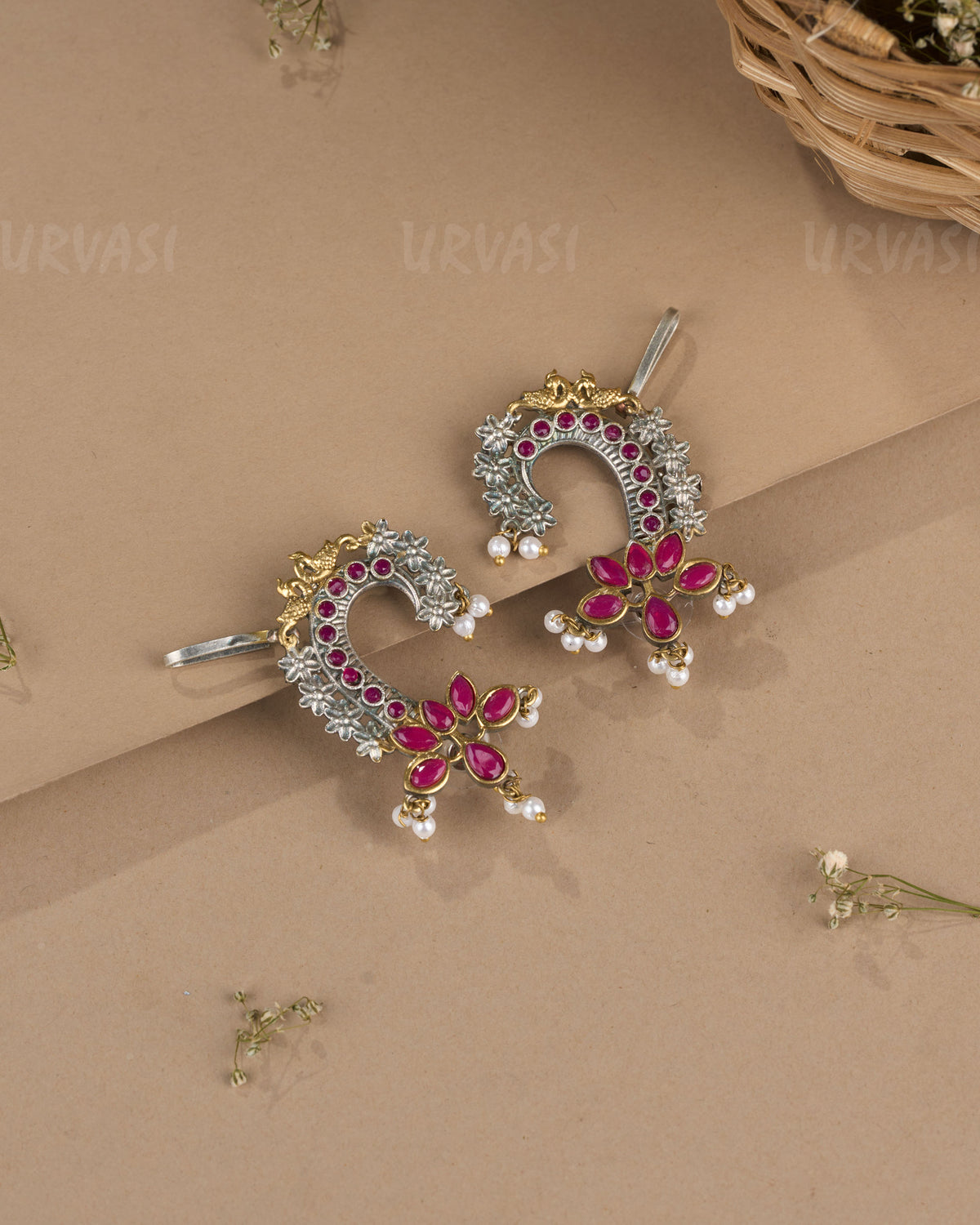 Oxidised Silver Floral  Peacock  Earcuff Earrings ER 1262
