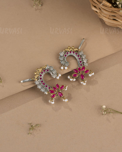 Oxidised Silver Floral  Peacock  Earcuff Earrings ER 1262