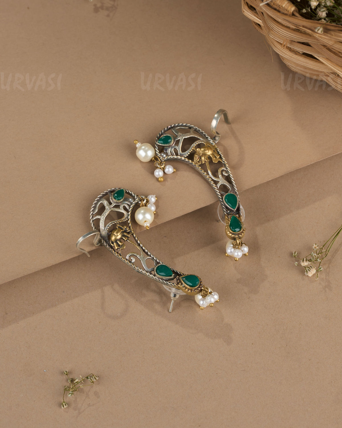 Oxidised Silver Elephant  Motif Earcuff Earrings 1264