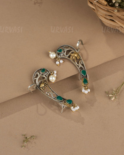 Oxidised Silver Elephant  Motif Earcuff Earrings 1264