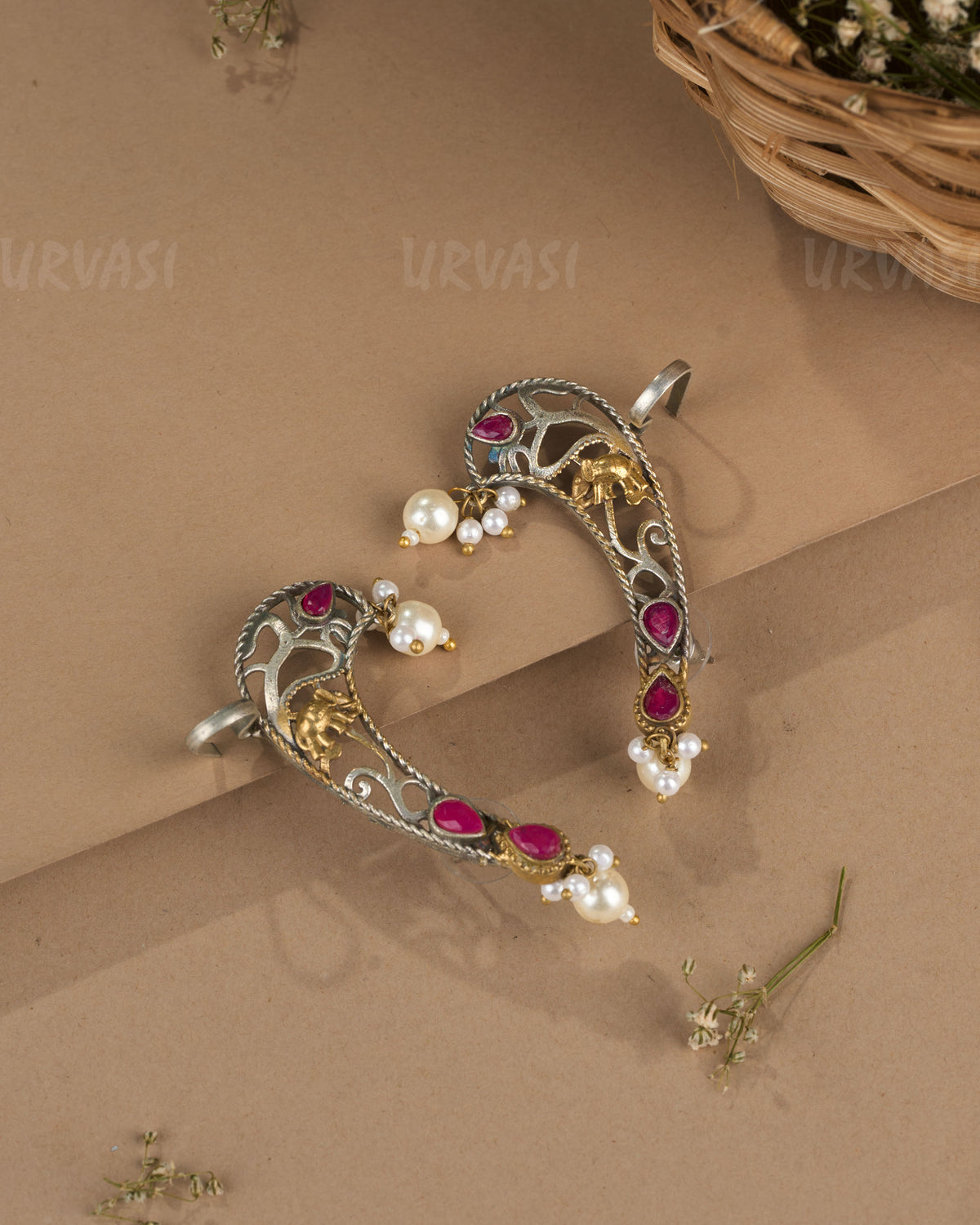 Oxidised Silver Elephant  Motif Earcuff Earrings 1264