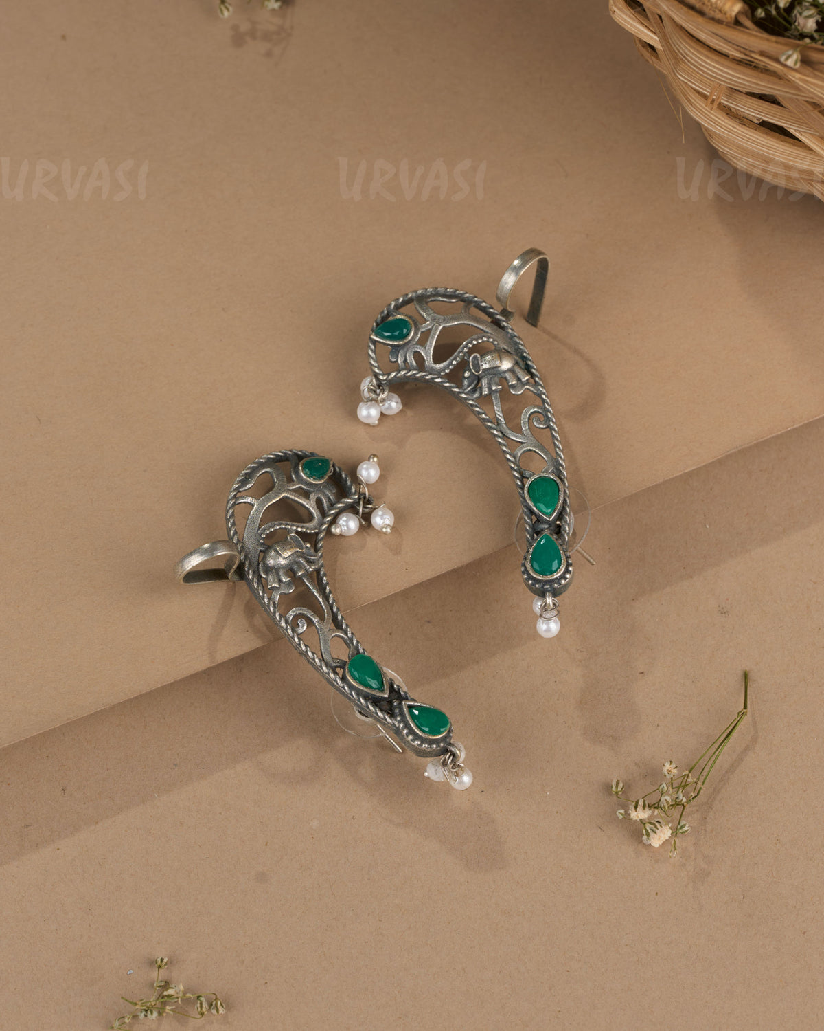 Oxidised Silver Elephant  Motif Earcuff Earrings  ER 1261