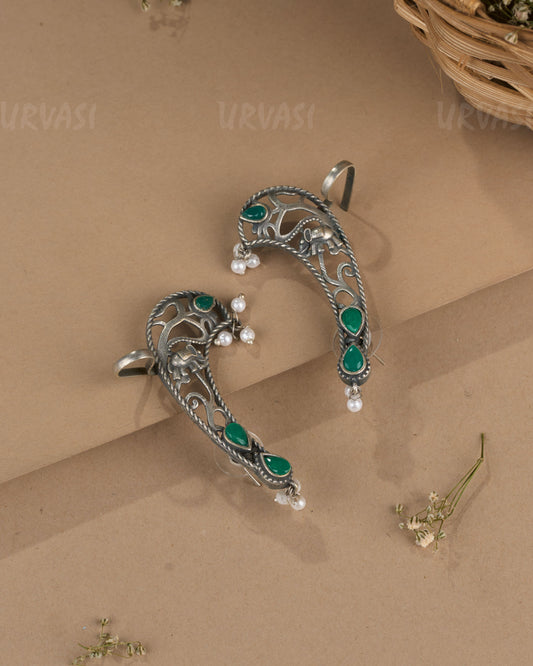 Oxidised Silver Elephant  Motif Earcuff Earrings  ER 1261