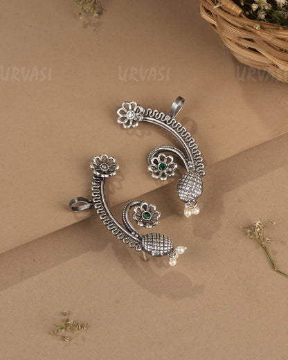 Oxidised Silver Floral Peacock Earcuff Earrings ER 1267