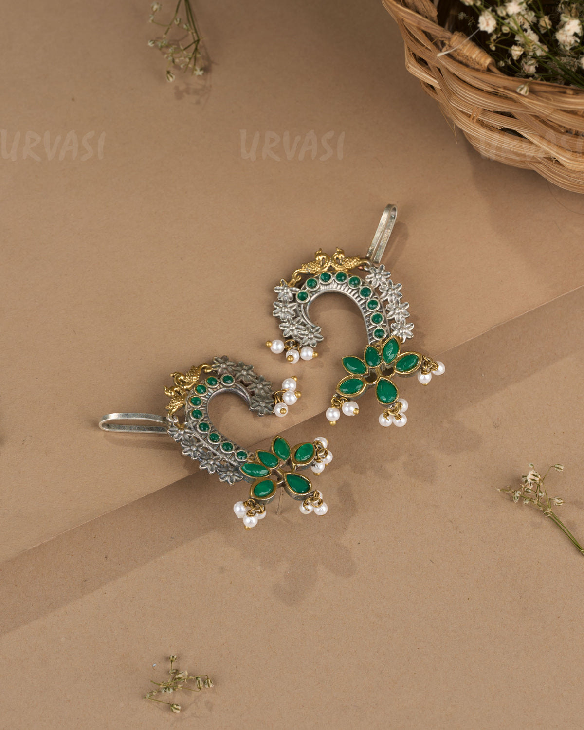 Oxidised Silver Floral  Peacock  Earcuff Earrings ER 1262