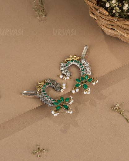 Oxidised Silver Floral  Peacock  Earcuff Earrings ER 1262
