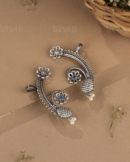 Oxidised Silver Floral Peacock Earcuff Earrings ER 1267