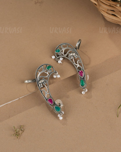 Oxidised Silver Elephant  Motif Earcuff Earrings  ER 1261