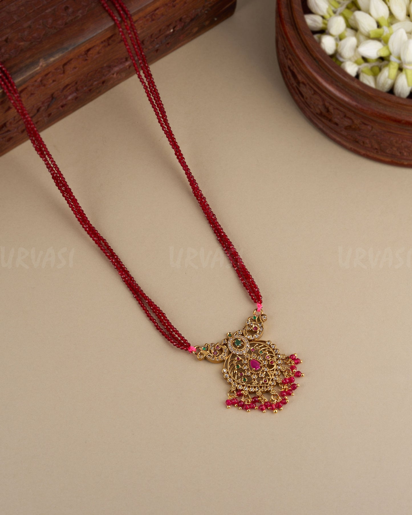 Gold-Toned Stone-Studded Pendant Long Mala Ma 091