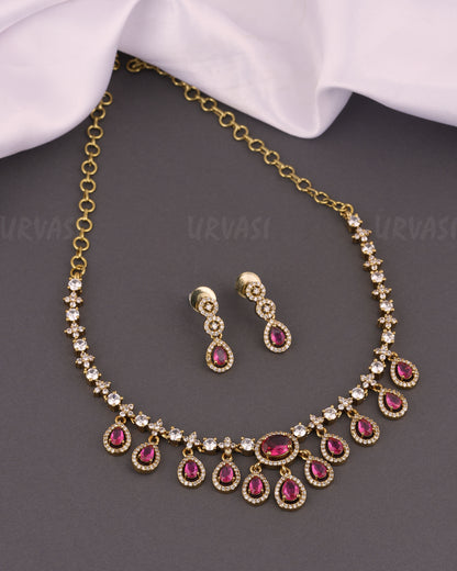 Mehendi Polish Stone-Studded Dew-Drop AD Necklace 144