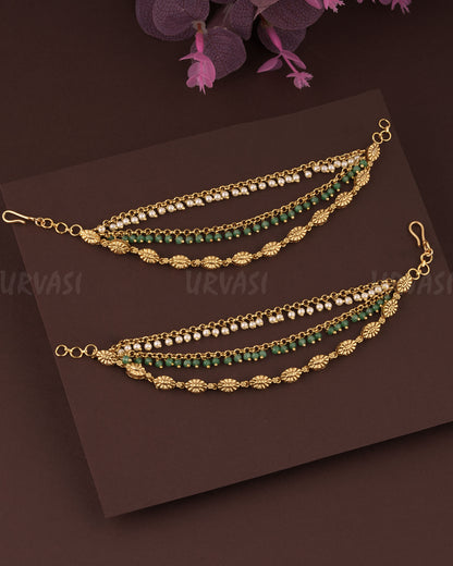 Gold-Toned Three layer Pearl Ear Chain EC 83