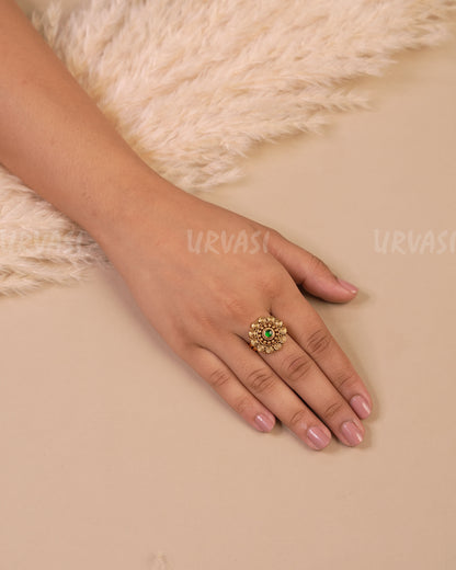 Gold Polish Floral Stone Finger Ring FR 60