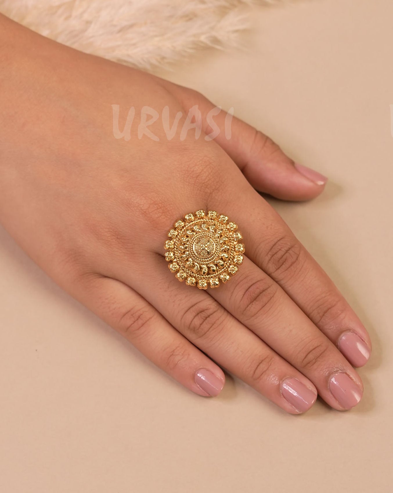 Gold-Toned Mango-Designed Floral Finger Ring FR 58