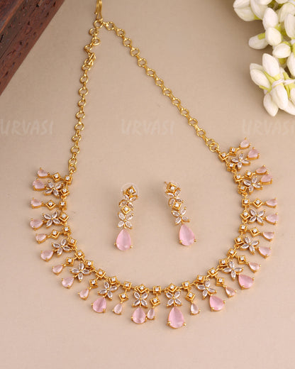 Gold-Toned Floral Tear-Drop Necklace 634