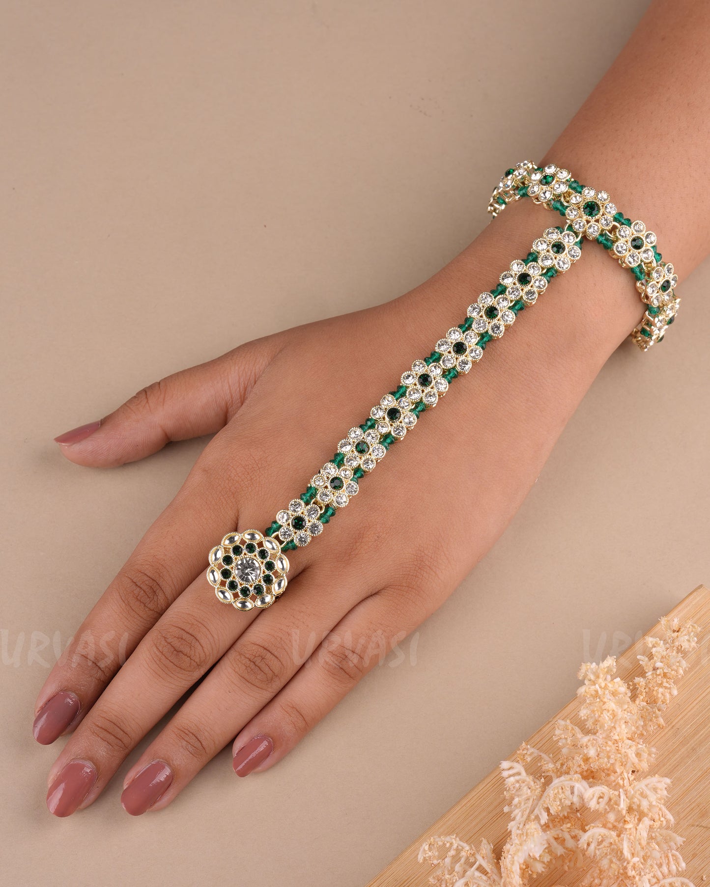 White Gold Polish FloralStone-Studded  Panja PN 12
