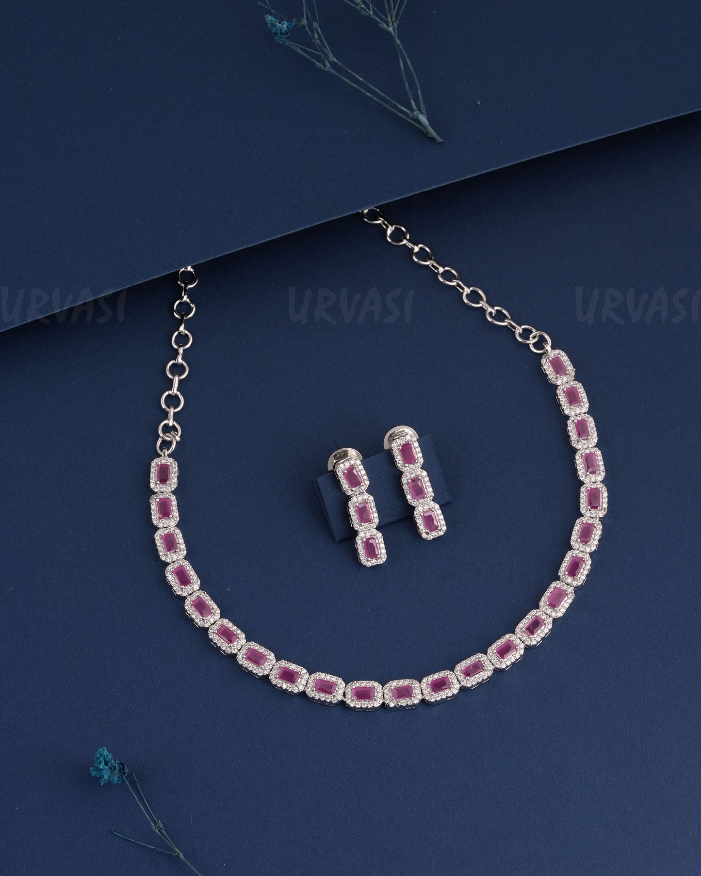 Rhodium Polish Stone-Studded Box-Designed AD Necklace 986