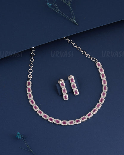 Rhodium Polish Stone-Studded Box-Designed AD Necklace 986