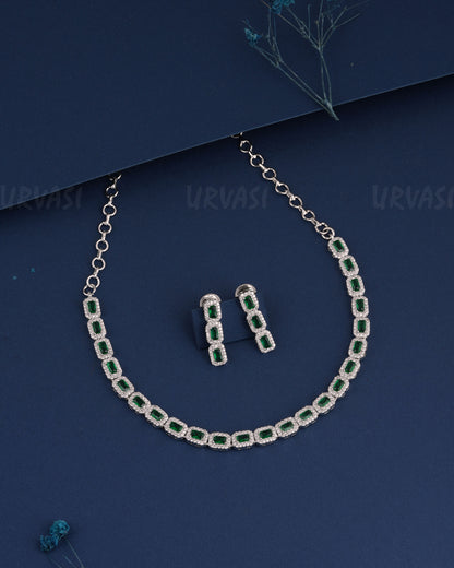Rhodium Polish Stone-Studded Box-Designed AD Necklace 986