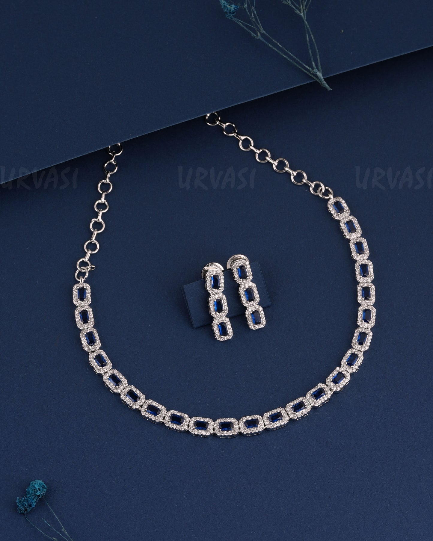 Rhodium Polish Stone-Studded Box-Designed AD Necklace 986