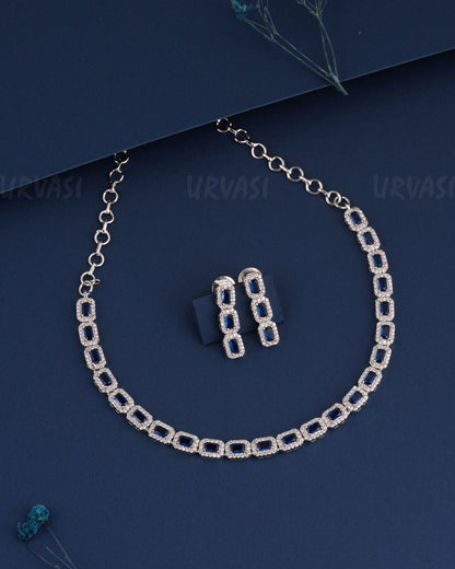 Rhodium Polish Stone-Studded Box-Designed AD Necklace 986
