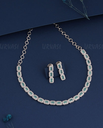 Rhodium Polish Stone-Studded Box-Designed AD Necklace 986