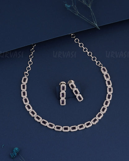 Rhodium Polish Stone-Studded Box-Designed AD Necklace 986