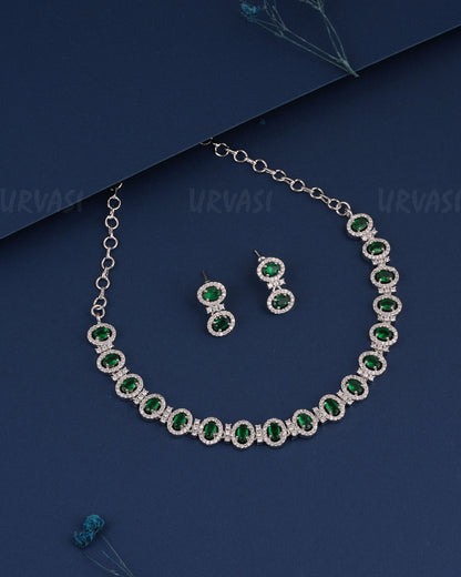 Rhodium Polish Round-Designed AD Necklace 526