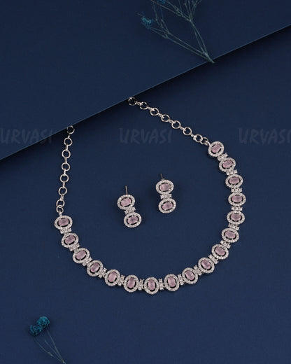 Rhodium Polish Round-Designed AD Necklace 526