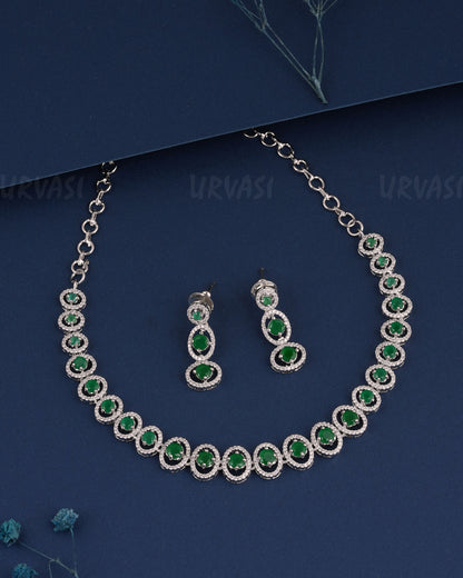Rhodium Polish Round-Designed AD Necklace 1513