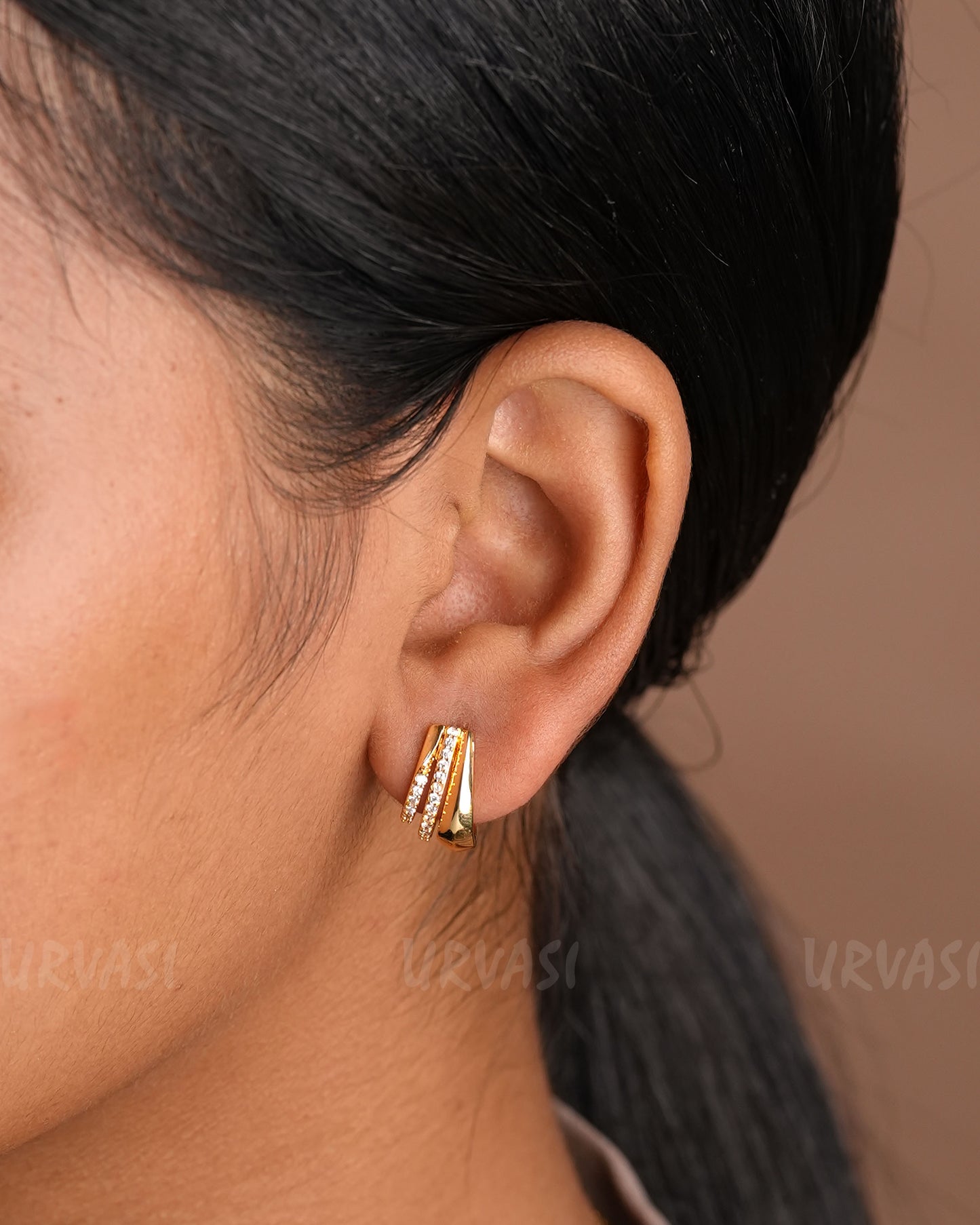Rhodium Polish Hoop-Designed AD Earrings ER 146