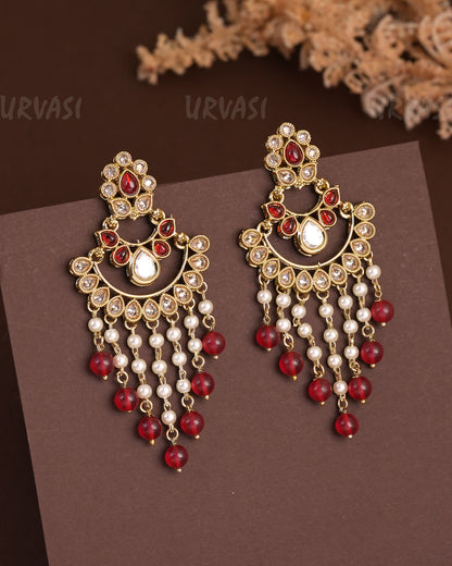 Mehendi Polish Chandbhali Pearl Hanging Earrings ER 924