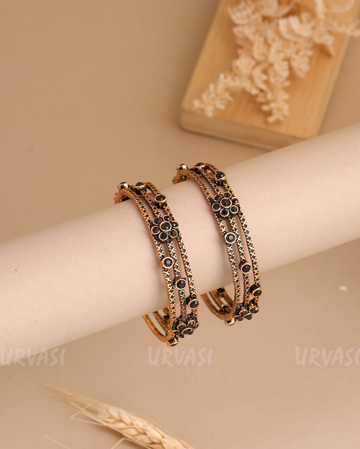 Vintage Oxidised Silver Floral Bangles BA 380