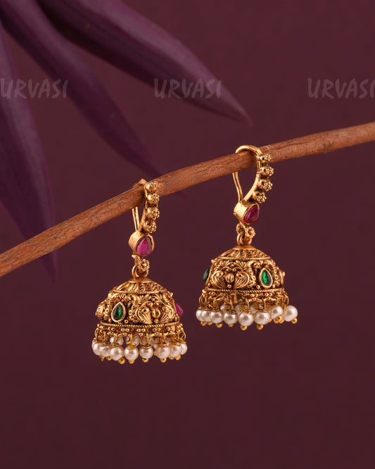 Gold-Toned Peacock Motif Hanging Jhumka Earrings ER 965