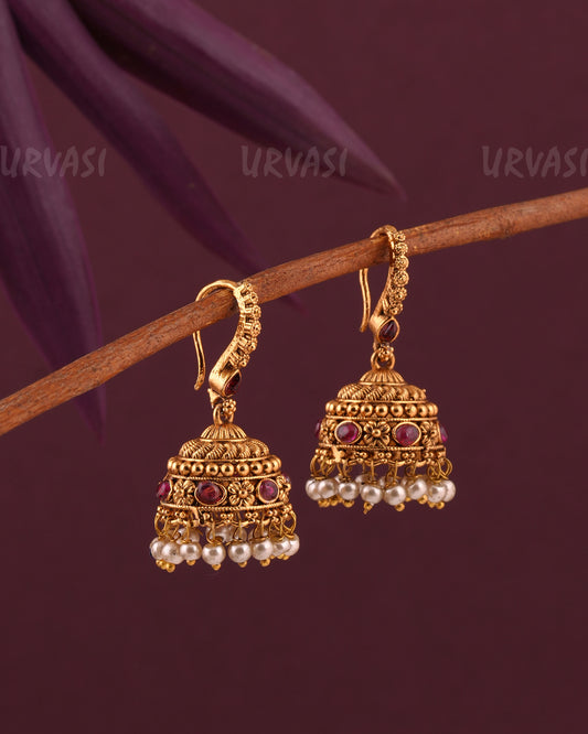 Gold-Toned Floral Hanging Jhumka Earrings ER 969