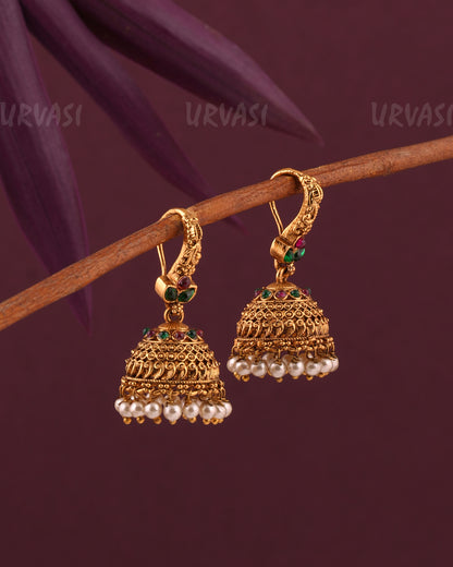 Gold-Toned Floral Hanging Jhumka Earrings ER 997
