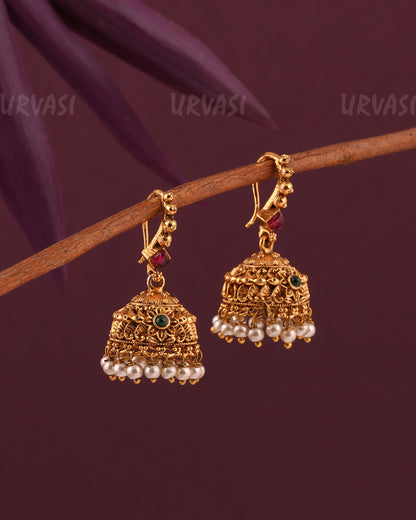 Gold-Toned Floral Hanging Jhumka Earrings ER 956