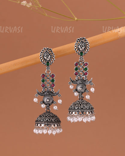 Oxidised Silver  Floral Jhumka Earrings  ER 1000