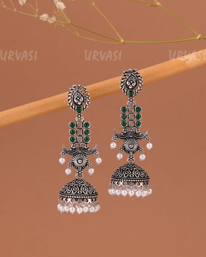 Oxidised Silver  Floral Jhumka Earrings  ER 1000
