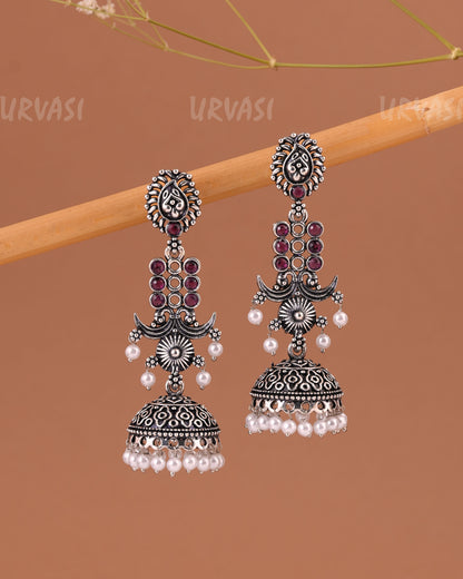 Oxidised Silver  Floral Jhumka Earrings  ER 1000