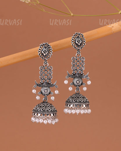 Oxidised Silver  Floral Jhumka Earrings  ER 1000