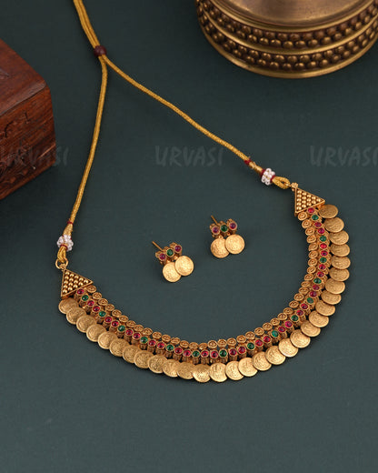 Gold -Toned Floral Designed Kassu Necklace 1657