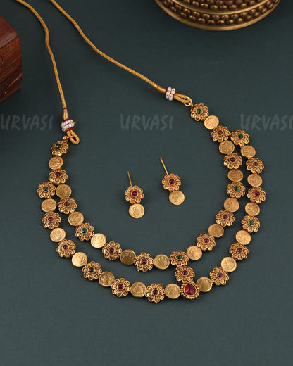 Gold-Toned Two-Layer Floral Kaasu Necklace 1641