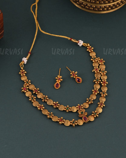 Gold-Toned  Floral Kaasu Two-layer Necklace  1642
