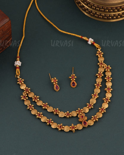 Gold-Toned  Floral Kaasu Two-layer Necklace  1642