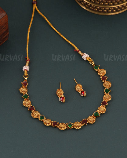 Gold-Toned Floral Design Choker Necklace 1647