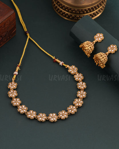 Gold-Toned Floral Designed Choker Necklace 1687