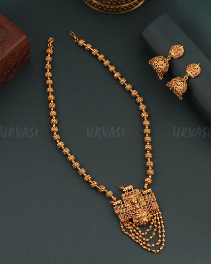 Gold-polish Lakshmi Beaded Long Necklace 1675