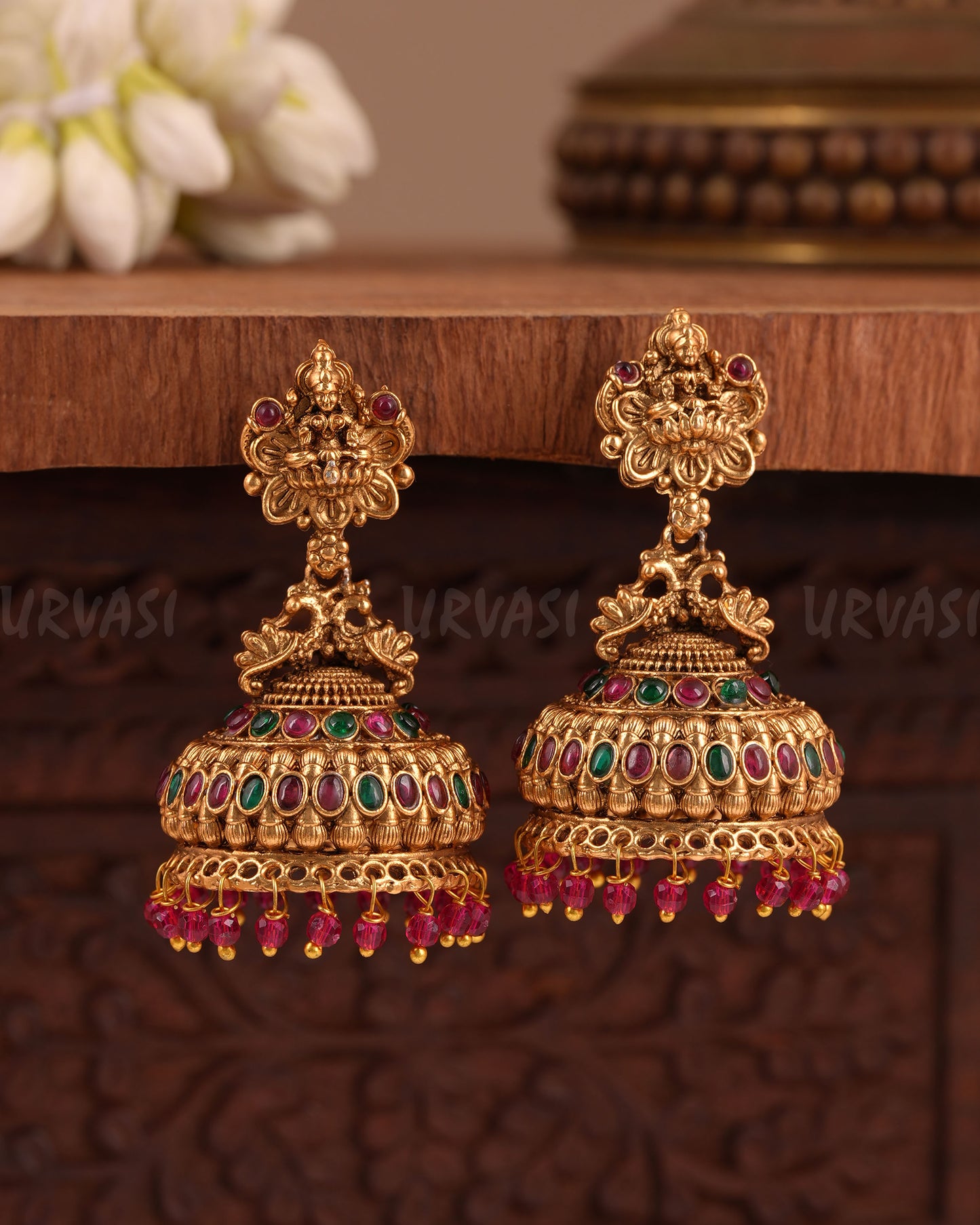 Gold-Toned Lakshmi Peacock Motif Jhumka Earring  ER 1020